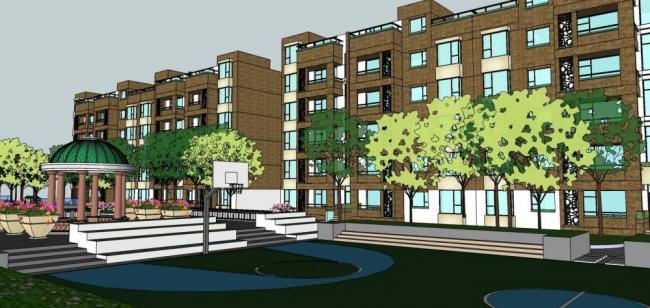 SketchUp Model of a European-Style High-Rise Residential Community with Landscape