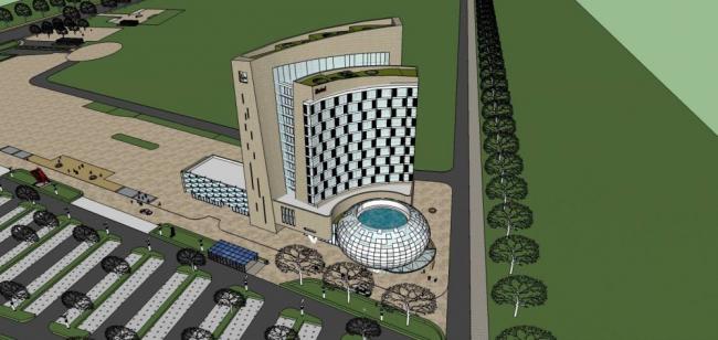 Modern High-Rise Hotel and Office Building Model in SketchUp
