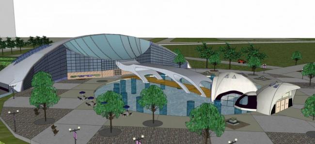 SketchUp Cultural Model Featuring Modern Landscape, Urban Sketches, Parks, Dams, and Square Guild Hall Architecture