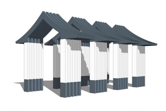 SketchUp Material Models: New Chinese-Style Corridor and Landscape Components