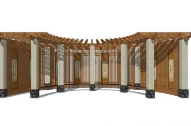 SketchUp Material Model: New Chinese-Style Corridor and Landscape Components-BIM WORLD