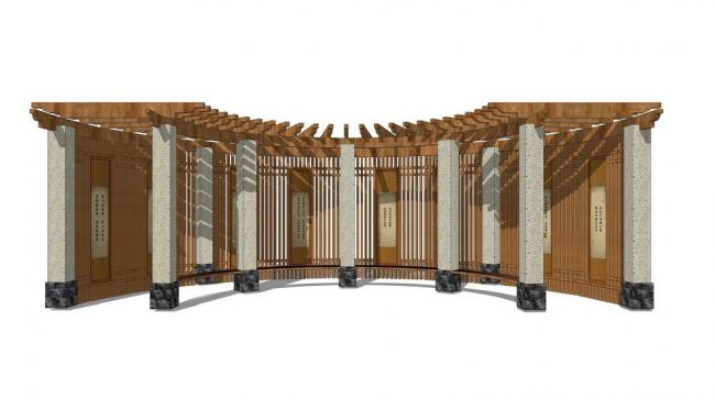 SketchUp Material Model: New Chinese-Style Corridor and Landscape Components