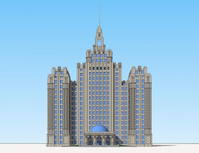 SketchUp Model of a High-Rise Office Building in Art Deco European Style