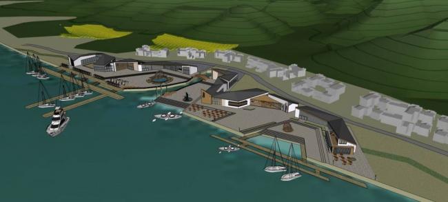 SketchUp Cultural Model: Modern Single-Story Water Activity Center and Urban Landscape Design
