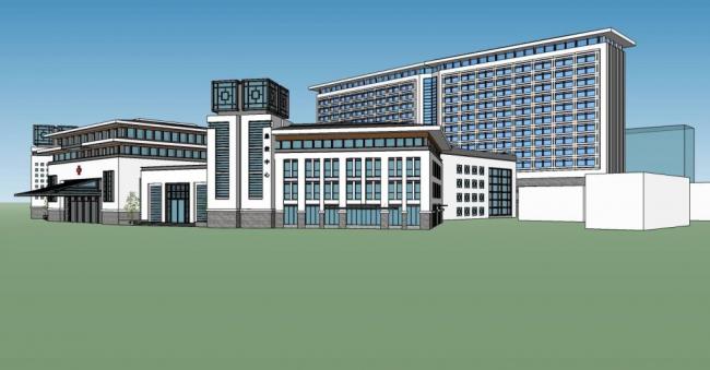 SketchUp Hospital Models: Small and High-Rise Medical Buildings in Modern Chinese Style