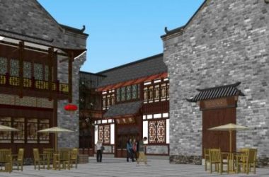 SketchUp Business Model: Multi-Story Commercial Street and Shopping Mall with Chinese Architectural Style-BIM WORLD
