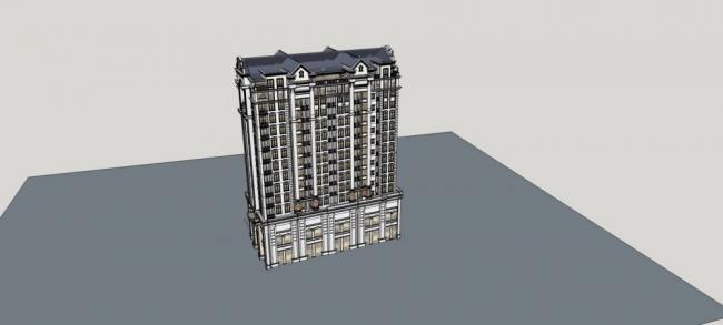 SketchUp Model of a High-Rise Residential Building in Traditional Chinese Style