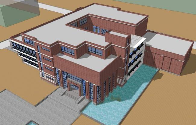 Modern Multi-Story University Library in Red Brick: A SketchUp Cultural Architecture Model