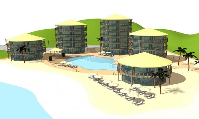 Modern Multi-Story Beach Resort Hotel Model in SketchUp