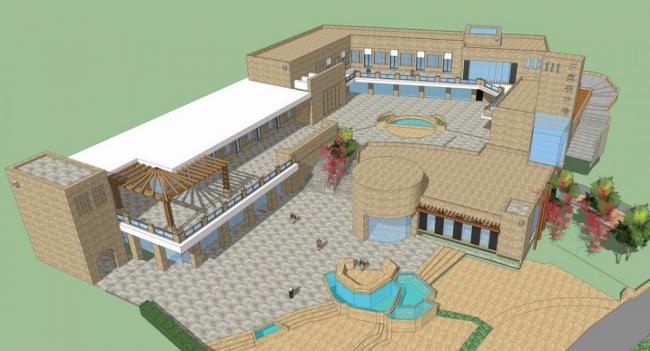 SketchUp Hotel Model Featuring an Original Ecological Village, Multi-Story Clubhouse, and Inn