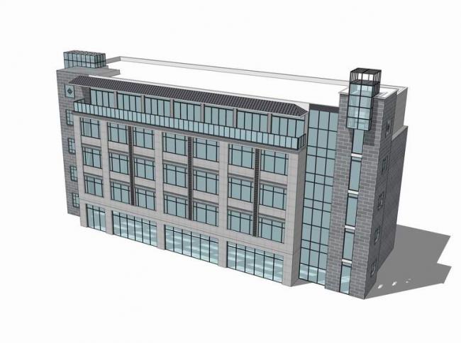SketchUp Multi-Story Small Office Building in Modern Chinese Style