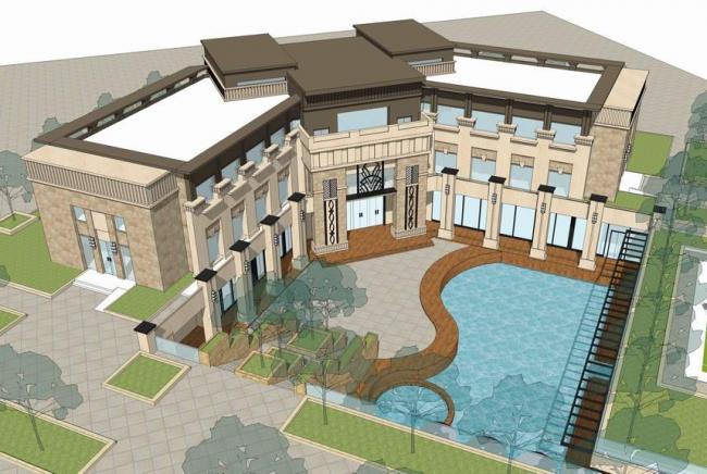 SketchUp Business Model: Multi-Story Sales Office, Clubhouse, Marketing Center in New Asian Style Commercial Building