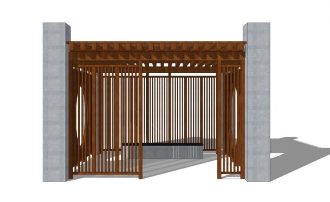 SketchUp Model: Corridor Featuring New Chinese Style and Oriental Zen Pavilion