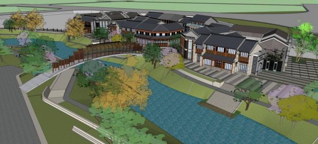 SketchUp Business Models: Multi-Story Commercial Buildings, Ancient Towns, Parks, Bridges, Dams, and Chinese Architecture