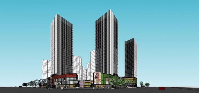 SketchUp Complex Model: Modern High-Rise Commercial Tower with Hotel, Offices, and Retail Podium