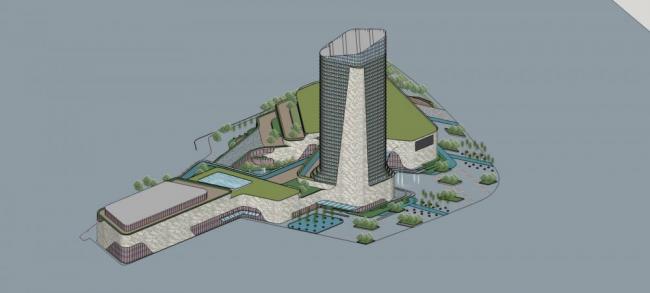 Modern High-Rise Commercial Office Building with Hotel, Shopping Mall, and Podium – SketchUp Model
