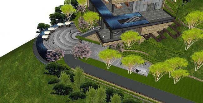 SketchUp Business Model: Modern Multi-Story Mountain Club and Commercial Building