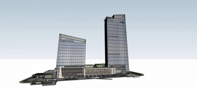 Hangzhou Longhu Xiasha Intercontinental Hotel: Modern Super High-Rise Office Model in SketchUp