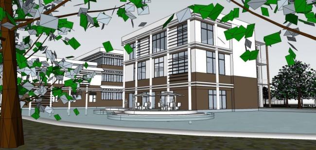SketchUp Business Model: Multi-Story Clubhouse and Modern Commercial Building Design