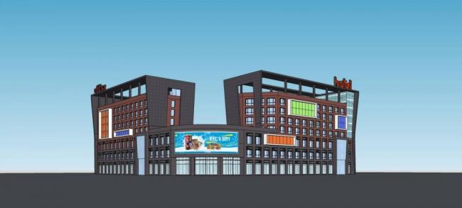 Modern Multi-Story Commercial Complex: Hotel, Office, and Shopping Mall SketchUp Model