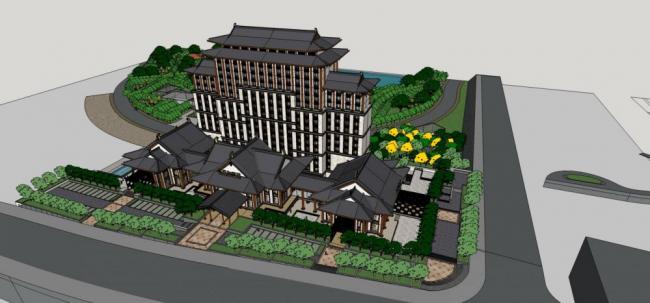 Nanhu Deshenghe Hotel: A Chinese-Style High-Rise Office and Hotel Model in SketchUp