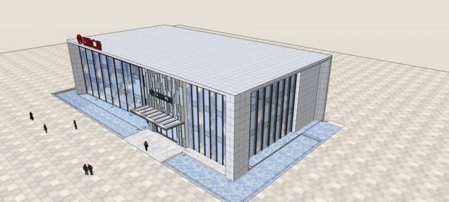 SketchUp Business Model: Wanda Plaza Sales Center – Modern Single-Story Commercial Building
