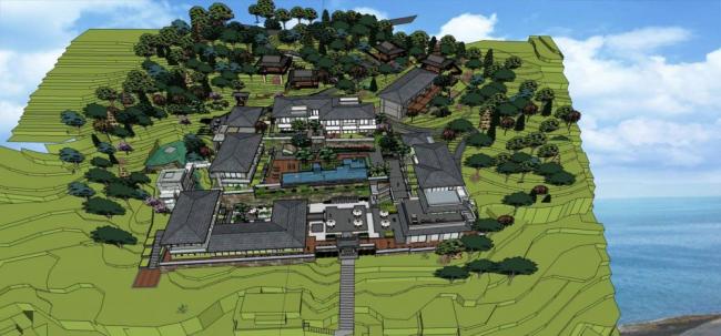 Wanshan Hotel SketchUp Model | Multi-Story Southeast Asian Resort Design