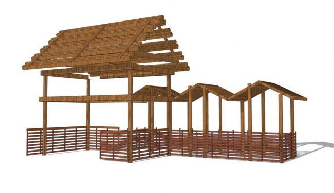 SketchUp Material Model: Corridor Design in Modern Chinese Style