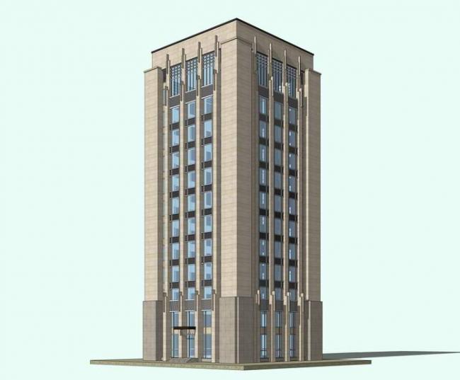 SketchUp Office Model | High-Rise European Neoclassical Office Building Simplified Design