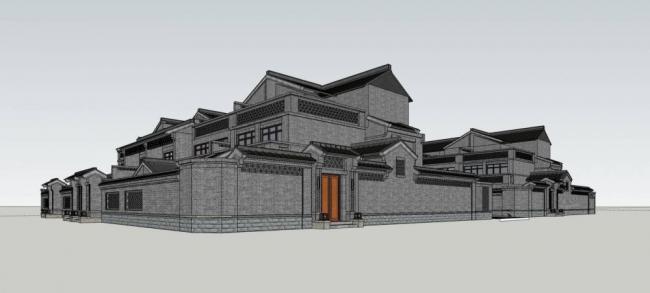 SketchUp Residential Model: Multi-Story Chinese Courtyard Villa Design