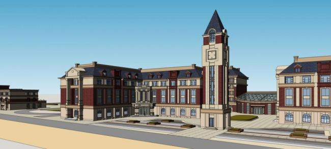 Multi-Story European Classical School and Kindergarten Architecture in SketchUp
