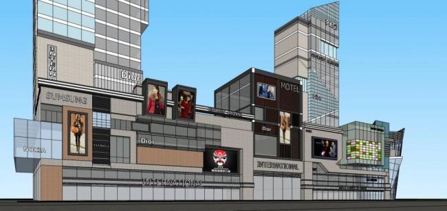 Modern High-Rise Commercial Complex with Hotel, Office, and Retail Podium in SketchUp