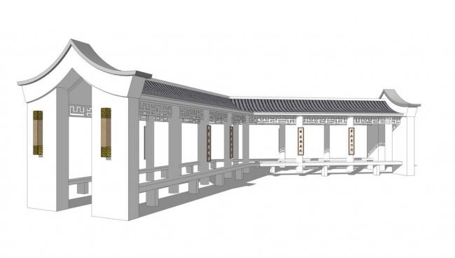SketchUp Material Models: Corridor Design in Modern Chinese Style