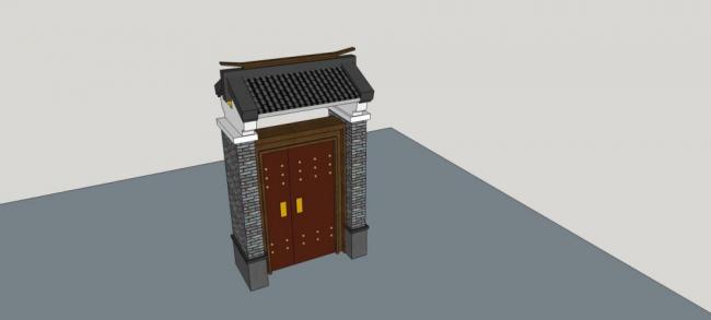 SketchUp Material Model: Chinese-Style Courtyard Gate and Entrance Design