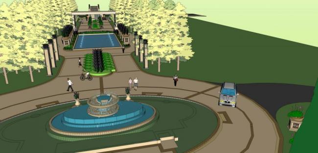 SketchUp Landscape Model of China Resources Central Park: Urban Entrance, European-Style Dam, and Guard Room