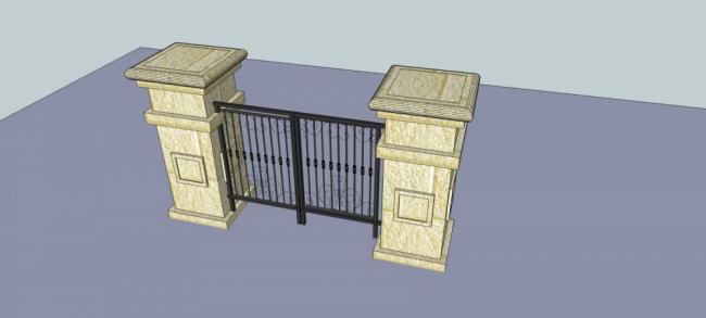 SketchUp Material Model: Classical Courtyard Gate and Architectural Elements