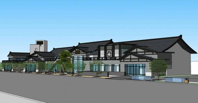 SketchUp Business Model: Multi-Story Commercial Street and Shopping Mall with Chinese Architectural Style