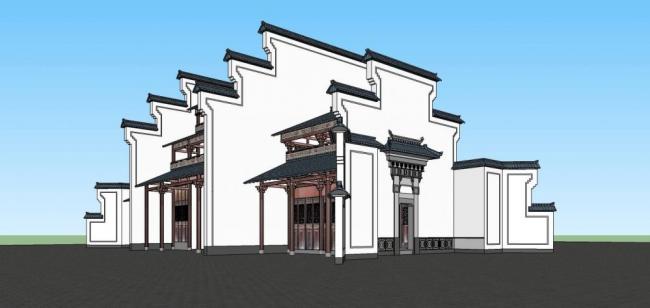 SketchUp Business Model: Multi-Story Commercial Building in Huizhou’s Traditional Chinese Architectural Style