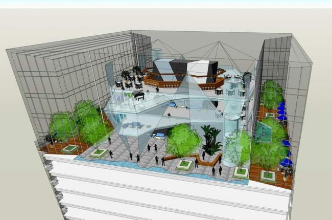 SketchUp Business Model: Modern High-End Clubhouse atop a Super High-Rise Commercial Building