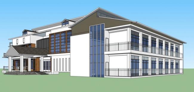 SketchUp Business Model: Multi-Story Clubhouse in New Chinese Style Commercial Architecture