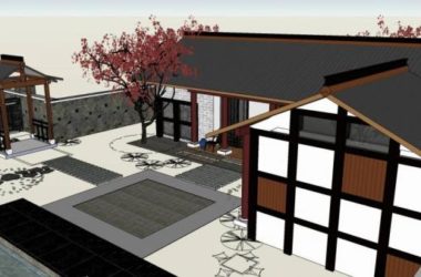 SketchUp Residential Model: Single-Story Chinese-Style Home with Courtyard and Landscape Wall-BIM WORLD