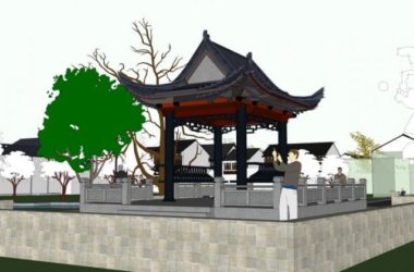 SketchUp Business Model: Multi-Story Southern Chinese-Style Commercial Waterfront Street-BIM WORLD