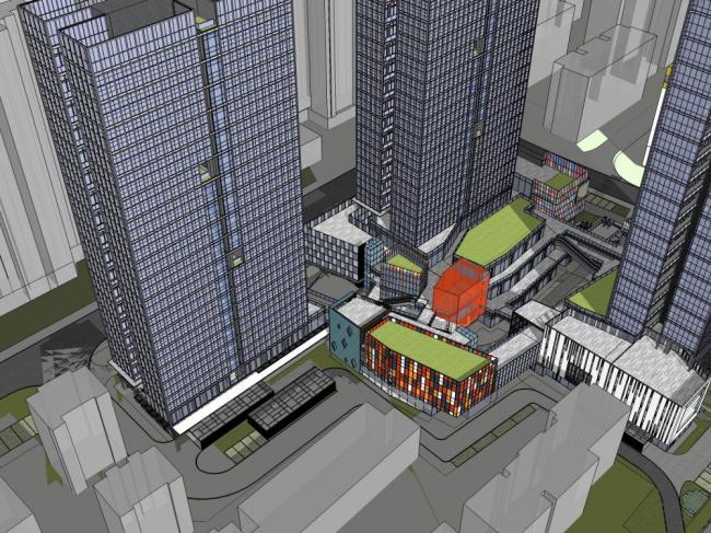 SketchUp Complex Model: Modern High-Rise Office, Hotel, and Commercial Podium Design
