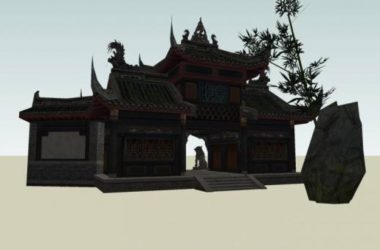 SketchUp Model of Traditional Chinese Architecture: Entrance and Landscape Design-BIM WORLD