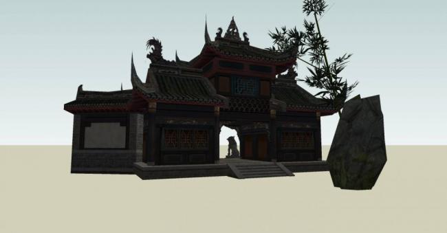SketchUp Model of Traditional Chinese Architecture: Entrance and Landscape Design