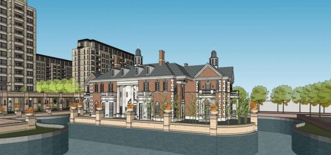 SketchUp Model of a High-Rise Residential Complex with Commercial Podium and French Classical Clubhouse