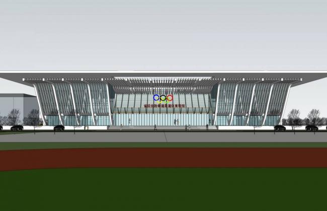 Modern Single-Story Sports Center Model in SketchUp with Views
