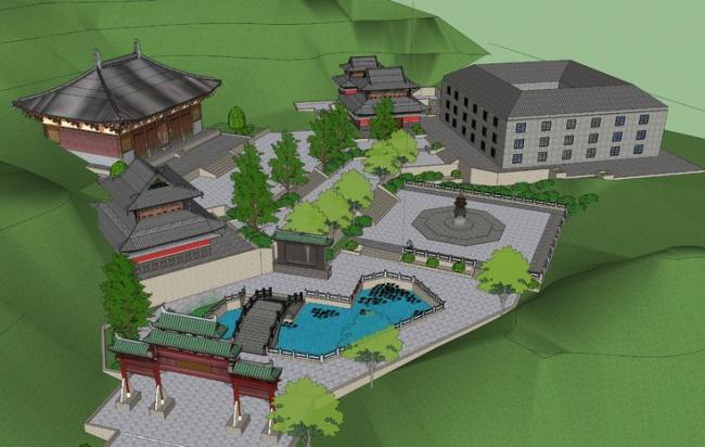 SketchUp Model of Ancient Chinese Taoist Mountain Temples and Landscaped Forests