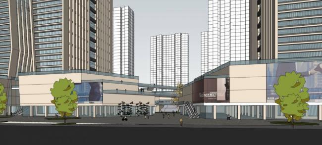 SketchUp Complex Model: Twin Tower High-Rise Commercial Concept with Modern Hotel, Office, and Retail Spaces