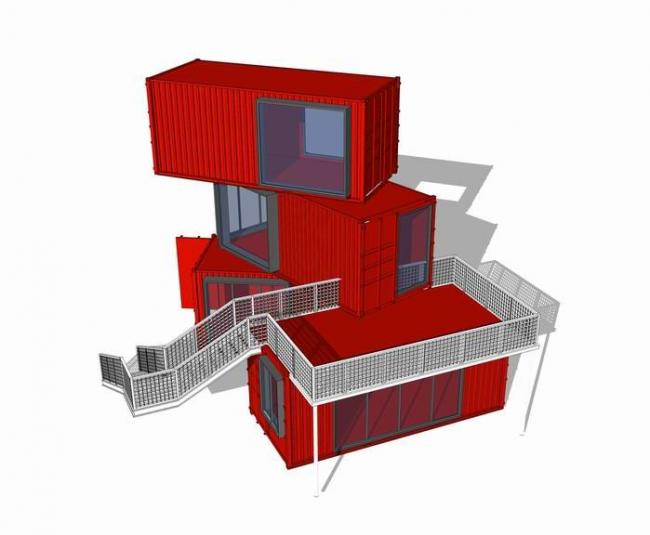Modern Container Cabin Residential Model in SketchUp | Temporary Building Design